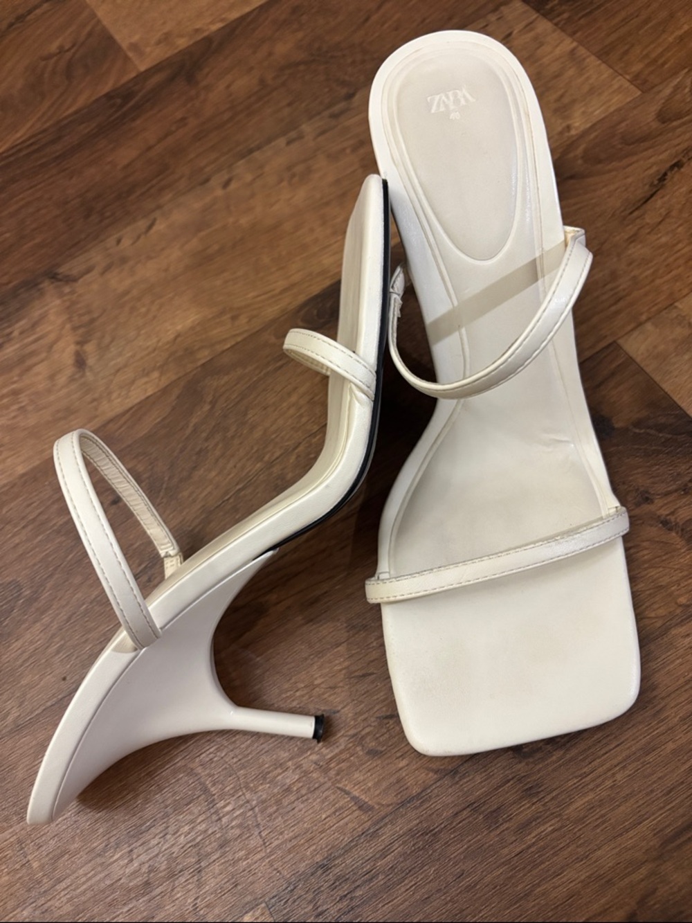 Zara Off-White Slim-Strap Square-Toe Heels